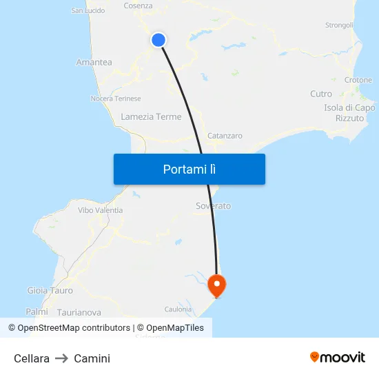 Cellara to Camini map