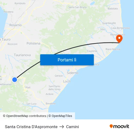 Santa Cristina D'Aspromonte to Camini map