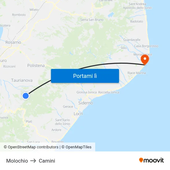 Molochio to Camini map