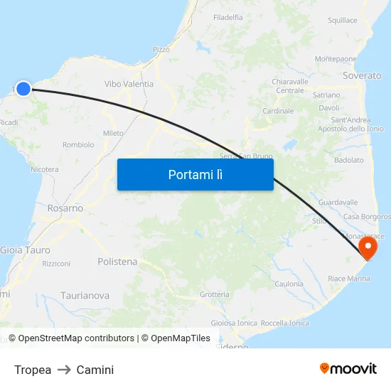 Tropea to Camini map
