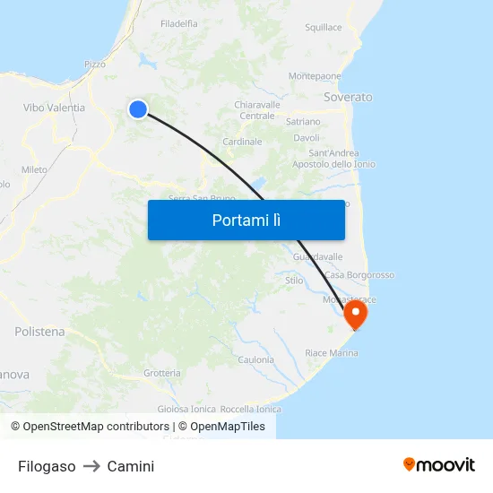 Filogaso to Camini map