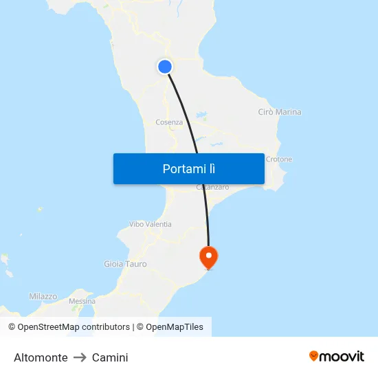 Altomonte to Camini map