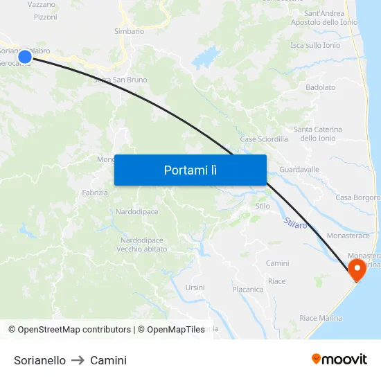 Sorianello to Camini map