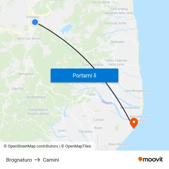 Brognaturo to Camini map