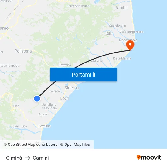 Ciminà to Camini map