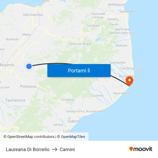 Laureana Di Borrello to Camini map