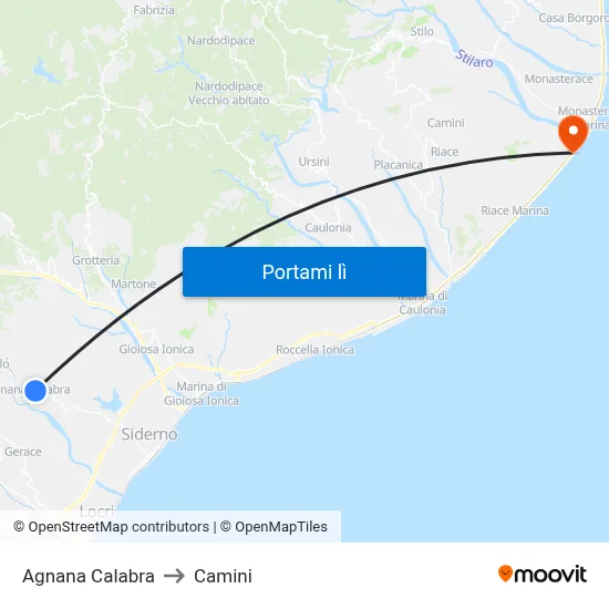 Agnana Calabra to Camini map