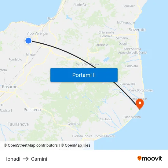 Ionadi to Camini map