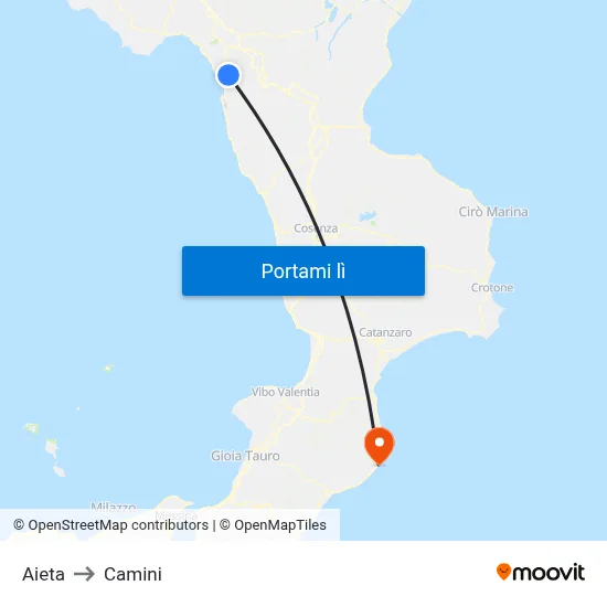 Aieta to Camini map