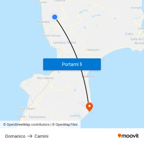 Domanico to Camini map
