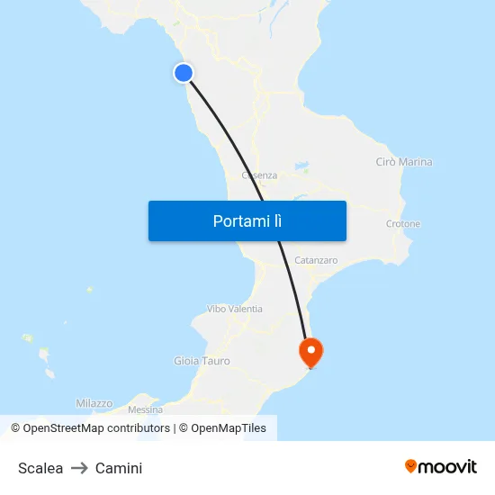 Scalea to Camini map