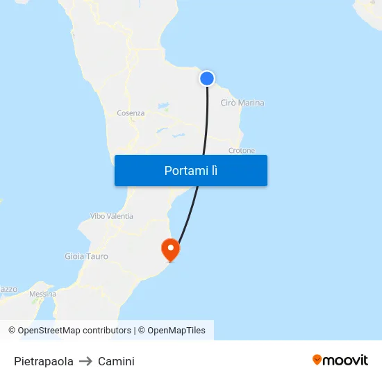 Pietrapaola to Camini map