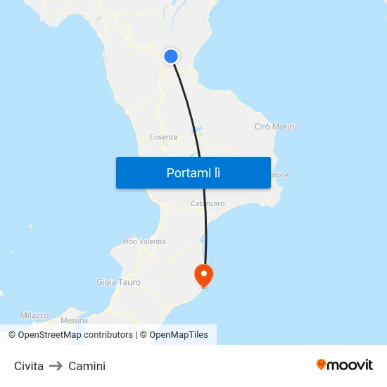Civita to Camini map