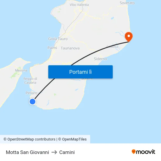 Motta San Giovanni to Camini map