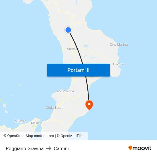 Roggiano Gravina to Camini map