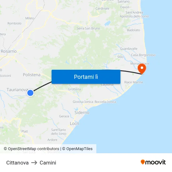 Cittanova to Camini map