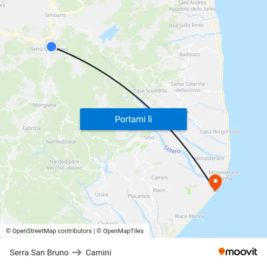 Serra San Bruno to Camini map
