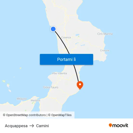 Acquappesa to Camini map