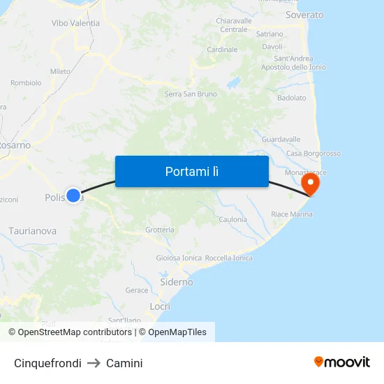Cinquefrondi to Camini map
