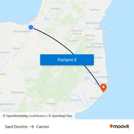 Sant'Onofrio to Camini map