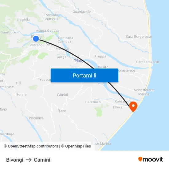 Bivongi to Camini map