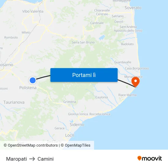 Maropati to Camini map