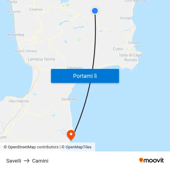 Savelli to Camini map
