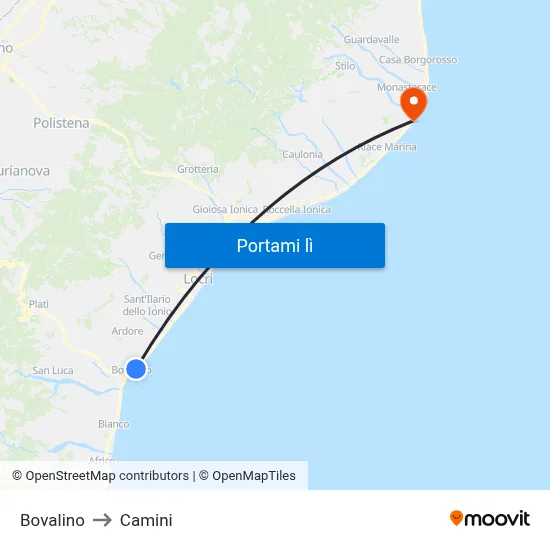 Bovalino to Camini map