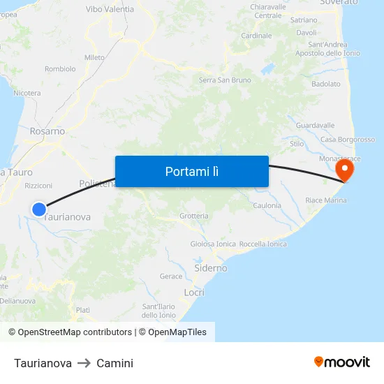 Taurianova to Camini map