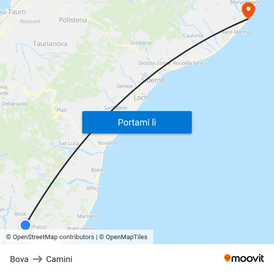 Bova to Camini map