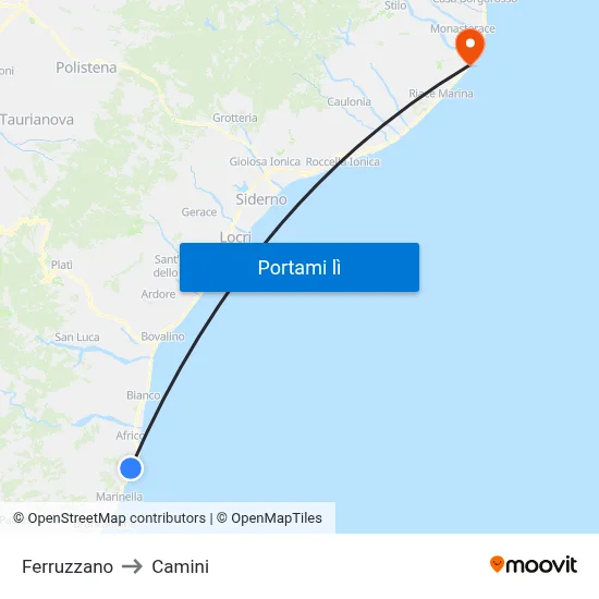 Ferruzzano to Camini map