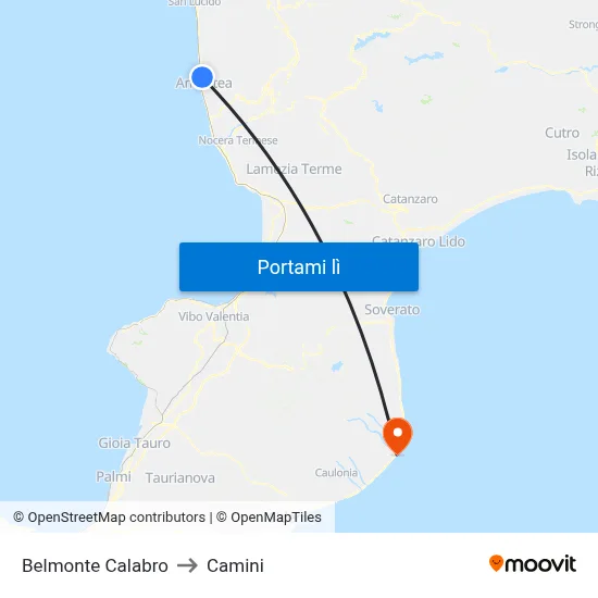 Belmonte Calabro to Camini map
