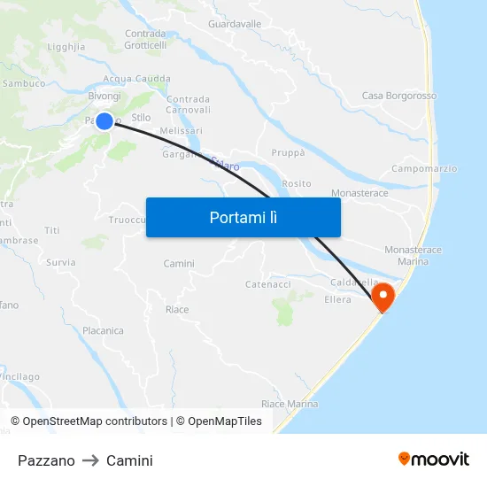 Pazzano to Camini map