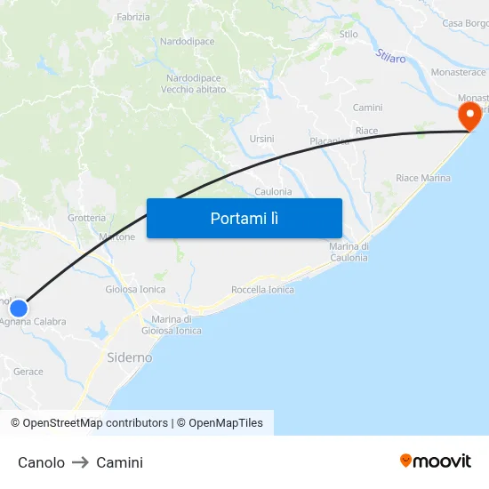 Canolo to Camini map