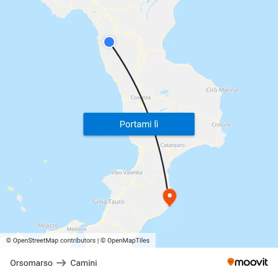Orsomarso to Camini map