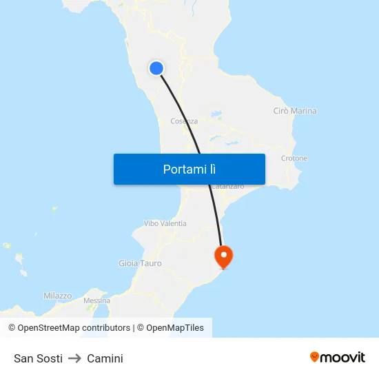 San Sosti to Camini map