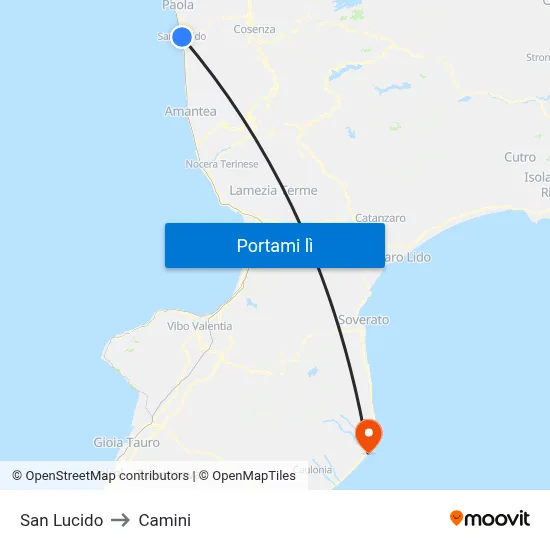 San Lucido to Camini map
