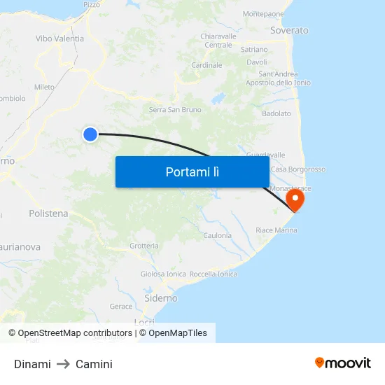Dinami to Camini map