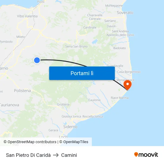 San Pietro Di Caridà to Camini map