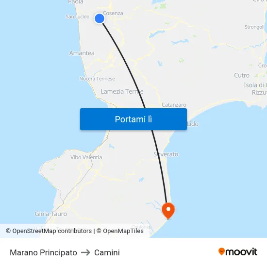 Marano Principato to Camini map