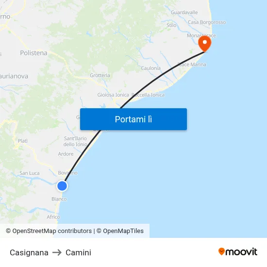 Casignana to Camini map