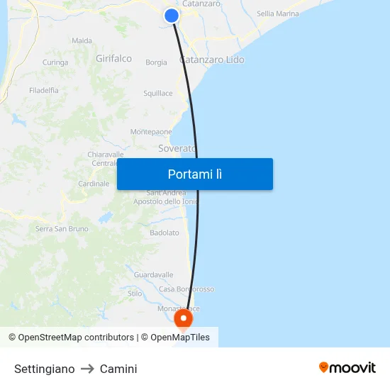 Settingiano to Camini map