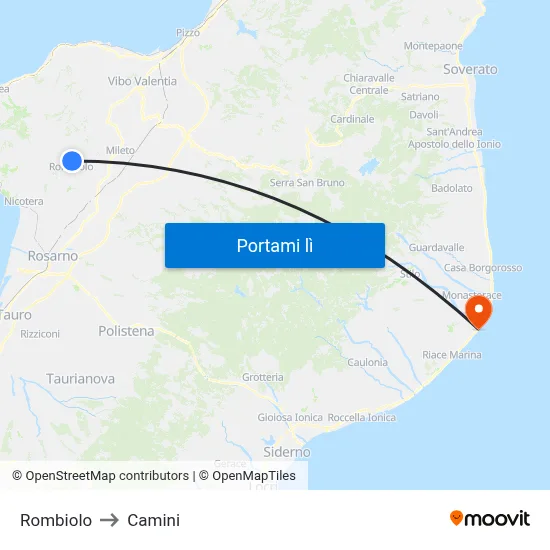 Rombiolo to Camini map