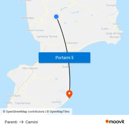 Parenti to Camini map