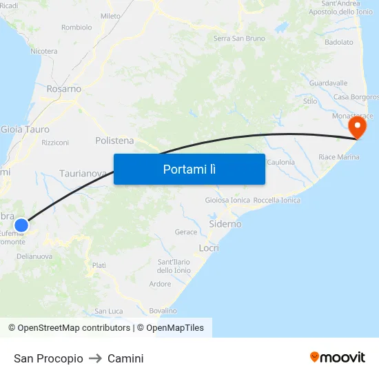 San Procopio to Camini map