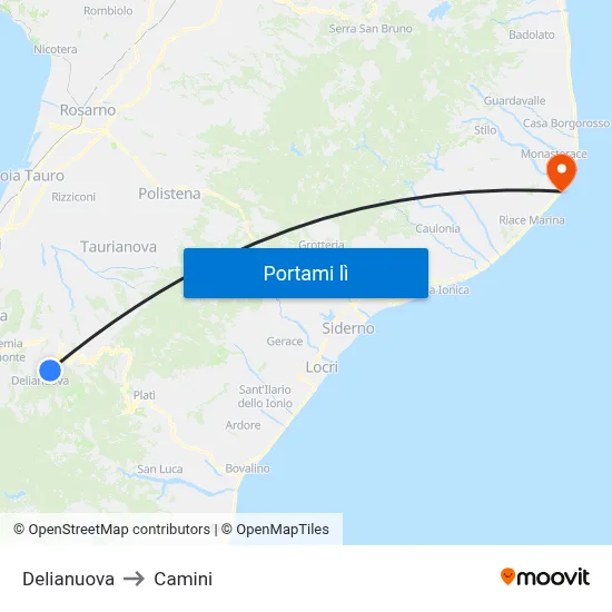 Delianuova to Camini map