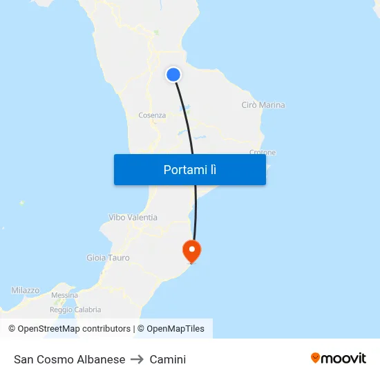 San Cosmo Albanese to Camini map