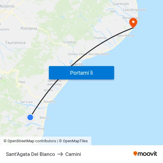 Sant'Agata Del Bianco to Camini map
