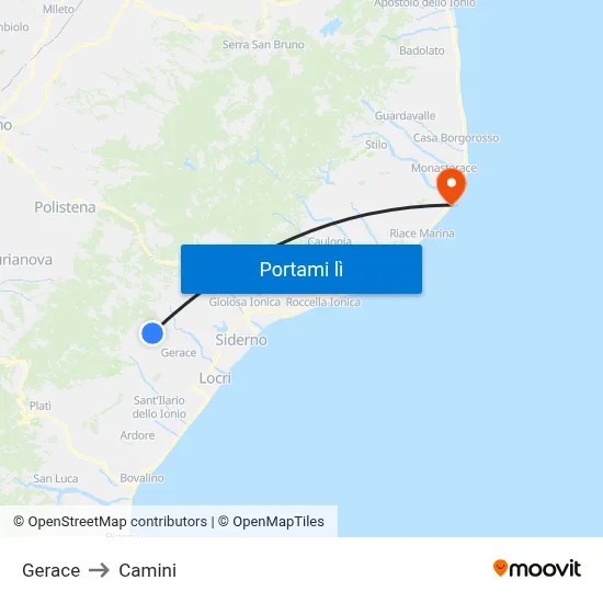 Gerace to Camini map