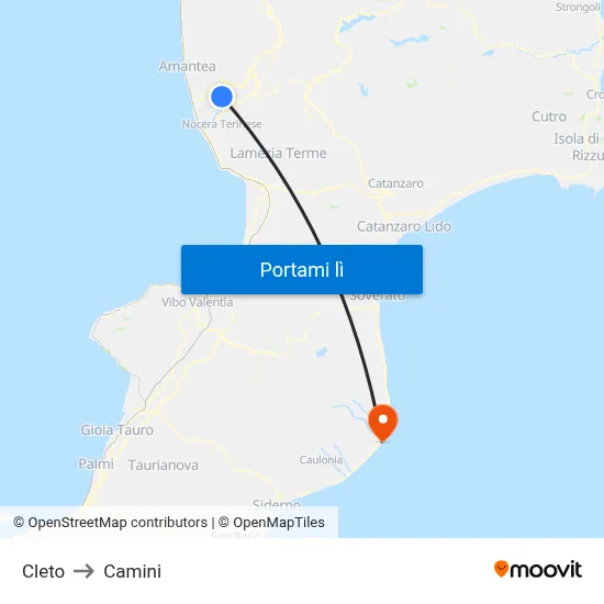 Cleto to Camini map